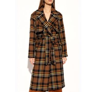 All Saints Bree Checkered Plaid Wool Long Wrap Coat